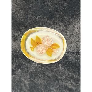 Vintage Clear Lucite Resin Pink Flower Rectangular Brooch Pin 1.5” Granny core